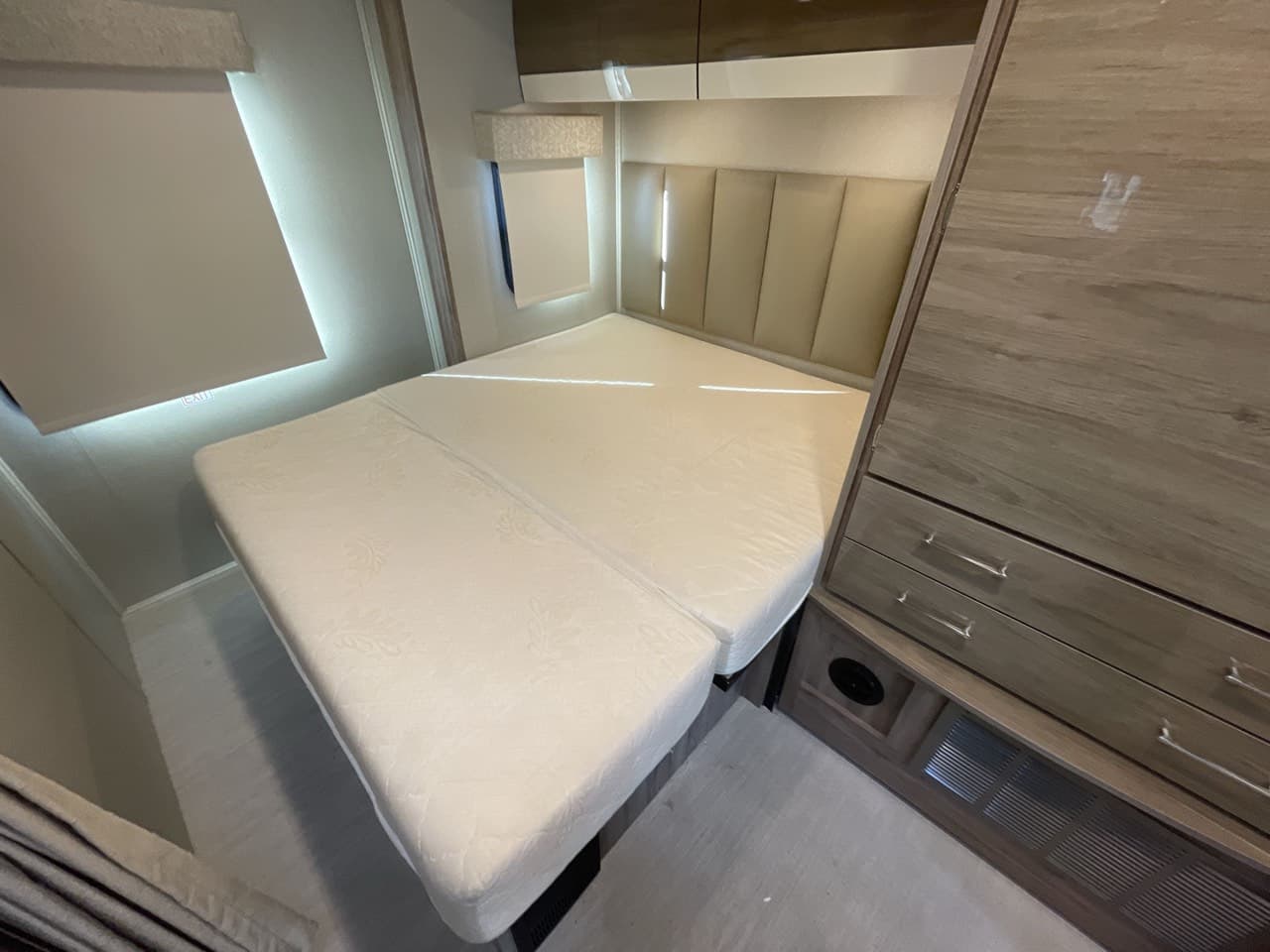 Entegra Coach QWEST 24 rear bed made up for the night