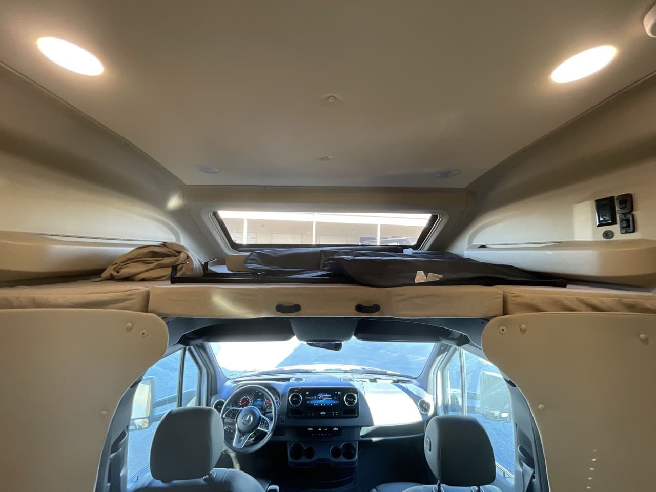 Entegra Coach QWEST 24 overhead loft bunk above the Mercedes cab